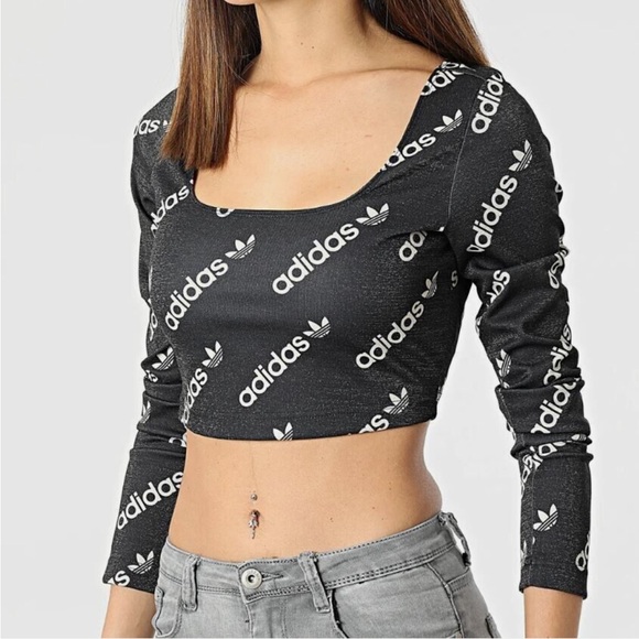 Adidas cropped metallic square neck top. Worn once.‎ Retail 78 - Picture 1 of 4